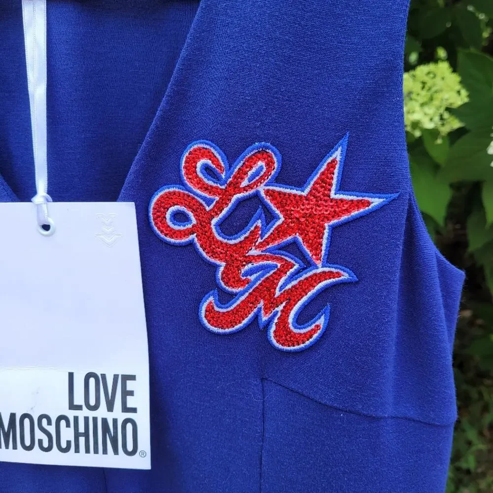 NWT Love Moschino Vneck Pleated Tank Dress Blue Sleeveless Preppy Playful size 4